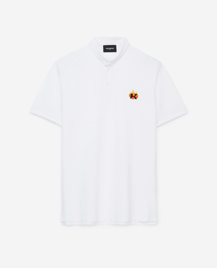 The Kooples H WHITE white cotton polo with embroidered flame