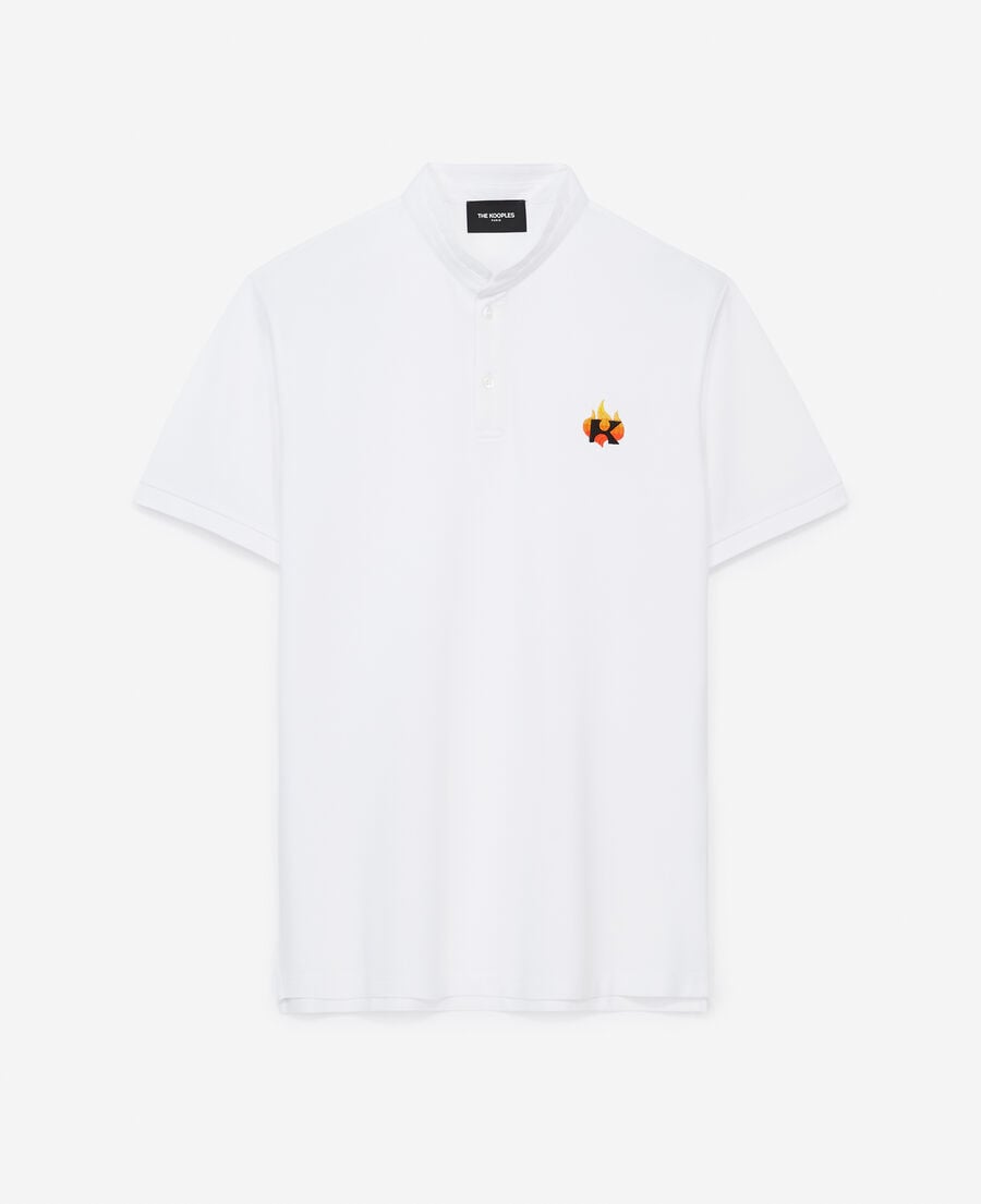 The Kooples H WHITE white cotton polo with embroidered flame