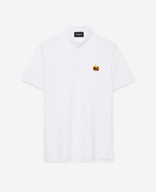 The Kooples H WHITE white cotton polo with embroidered flame