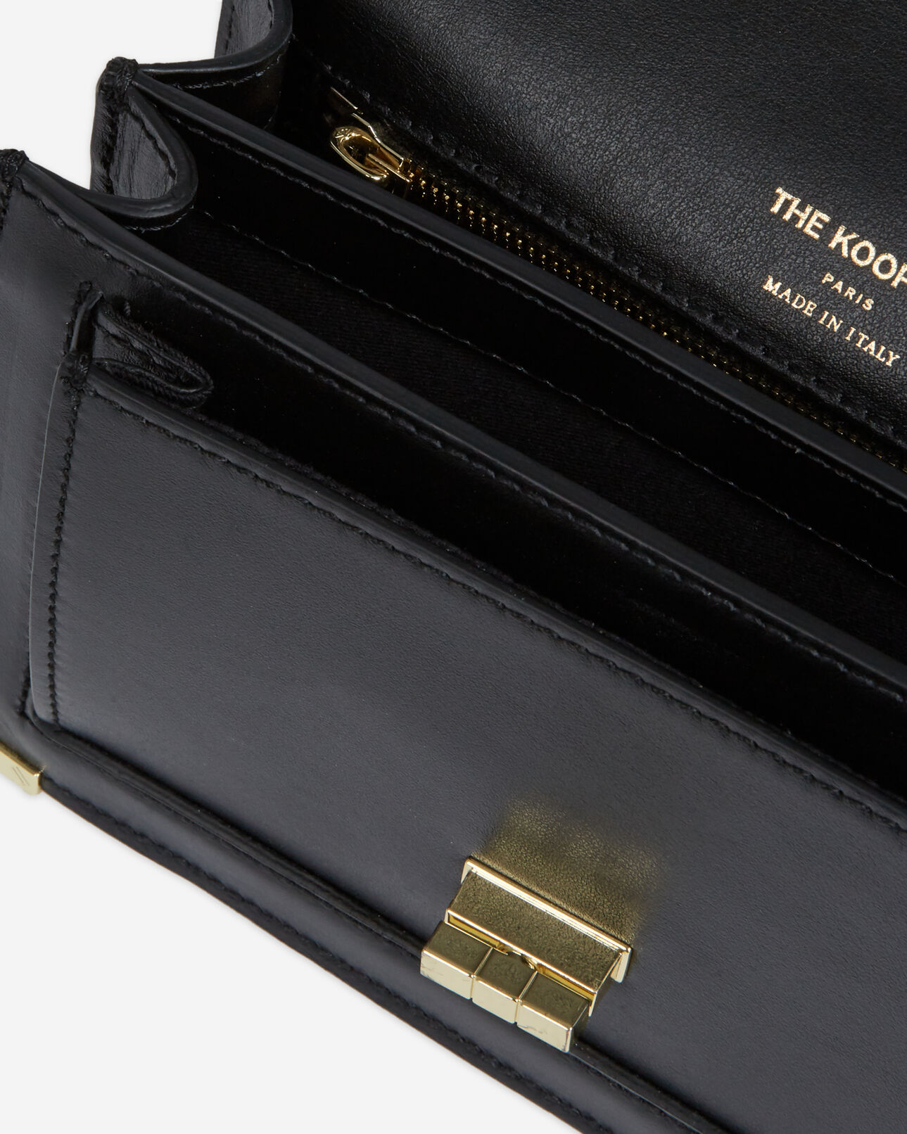 The Kooples WOMEN BLACK small black leather handbag with gold details