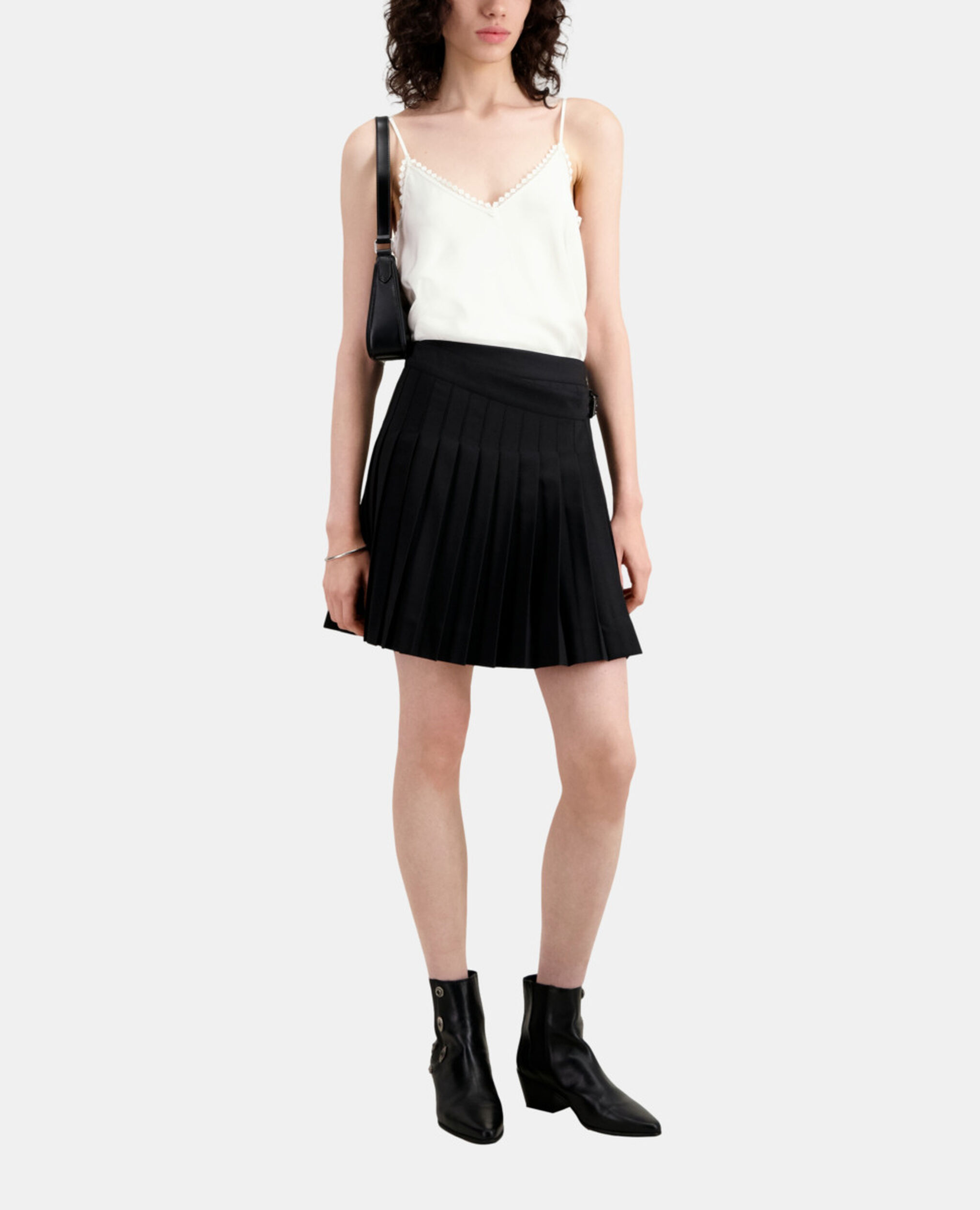 Short black pleated skirt, BLACK, hi-res image number null