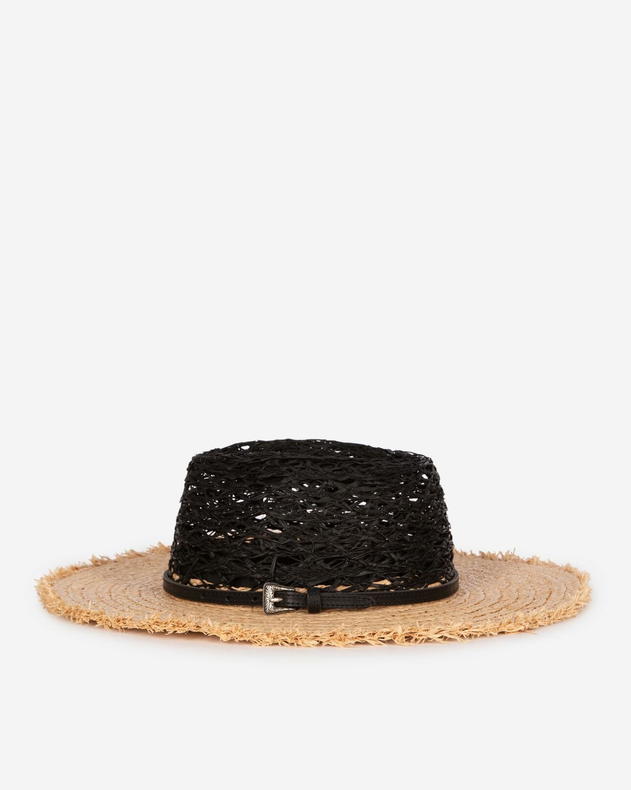 The Kooples WOMEN BLACK - CREAM black and beige raffia hat
