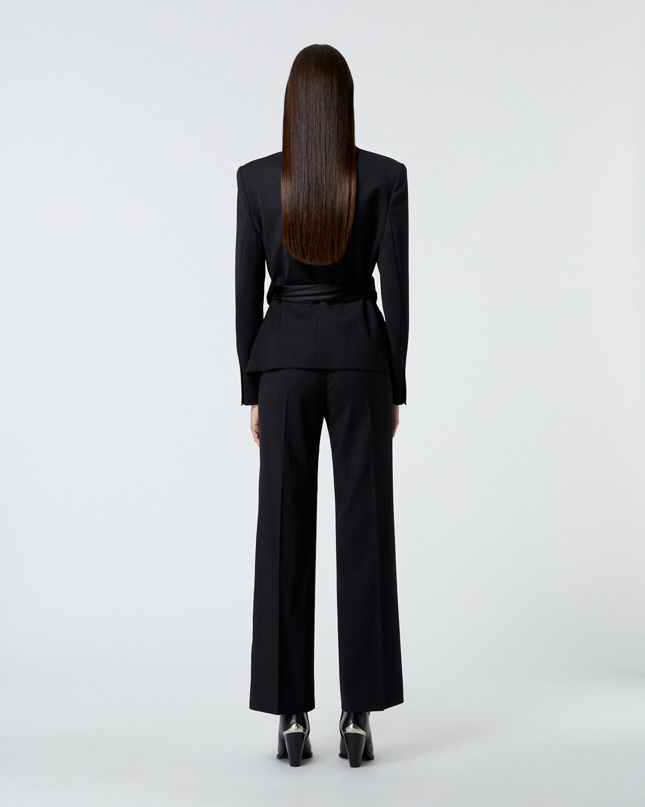 The Kooples FEMME BLACK veste laine noire à ceinture nouée