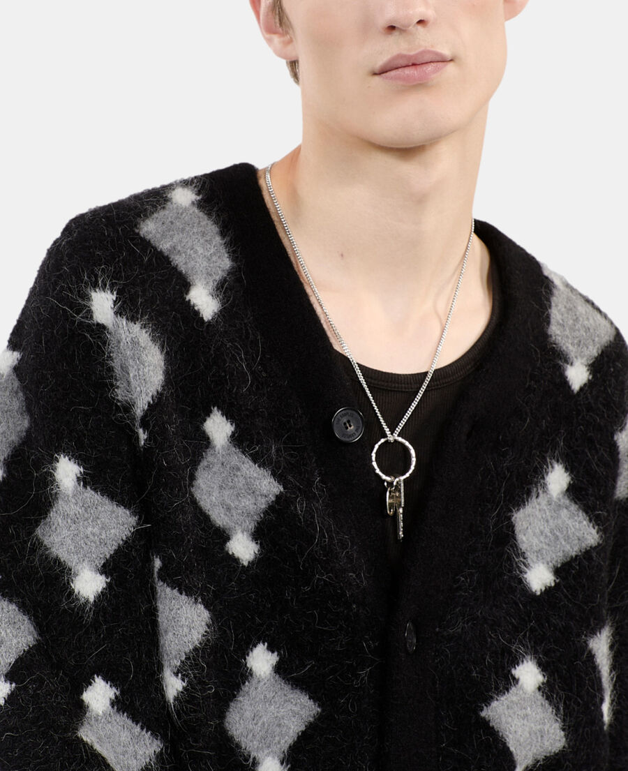 The Kooples HOMME BLACK GREY WHITE cardigan à losanges noir et gris