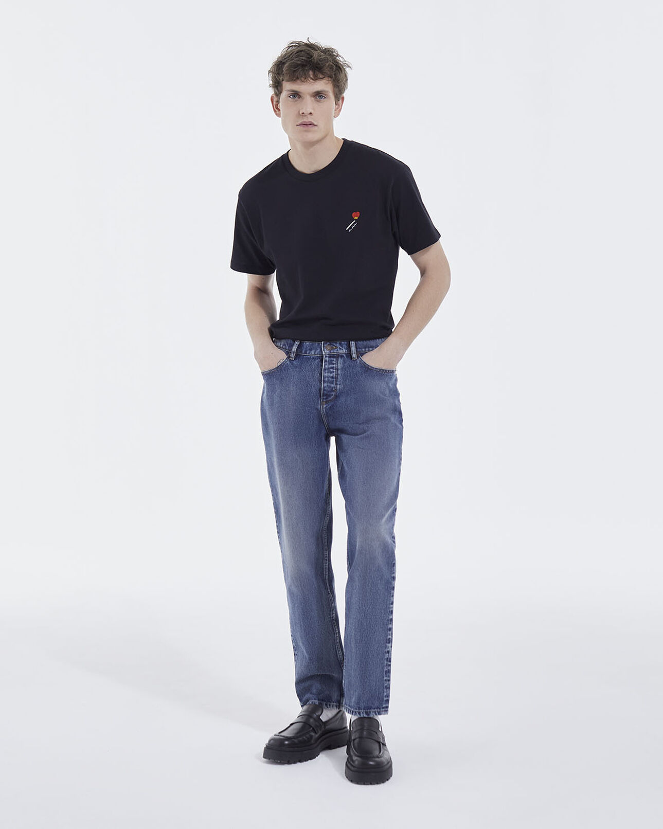 The Kooples MEN BLACK black cotton t-shirt with embroidery