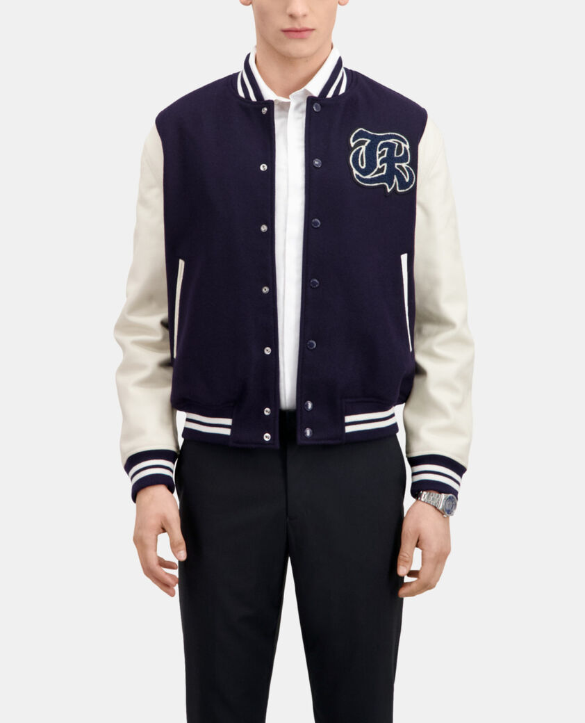 The Kooples HERREN NAVY marineblaue teddy-jacke mit patch