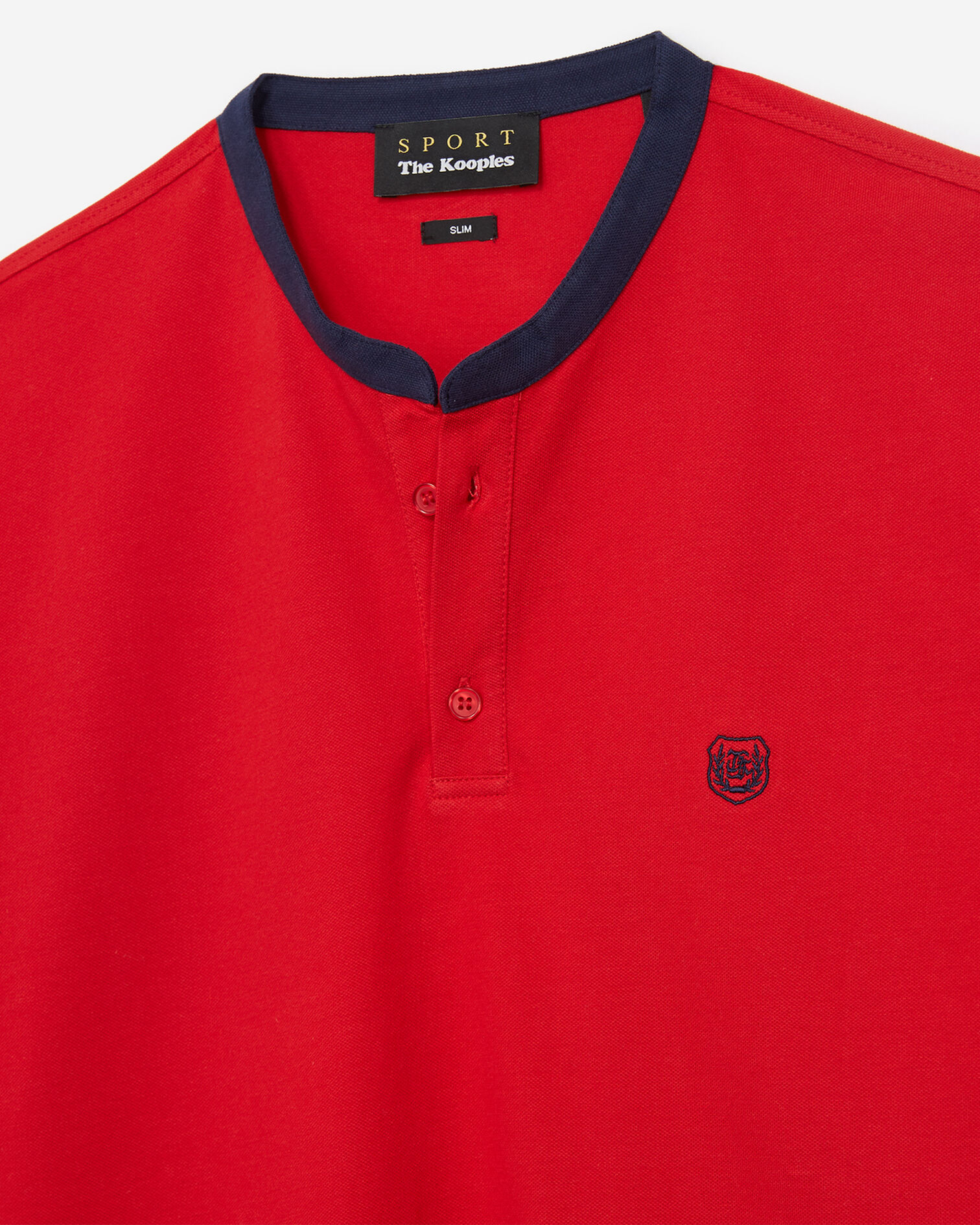 Red polo shirt with contrasting blue collar, RED, hi-res image number null
