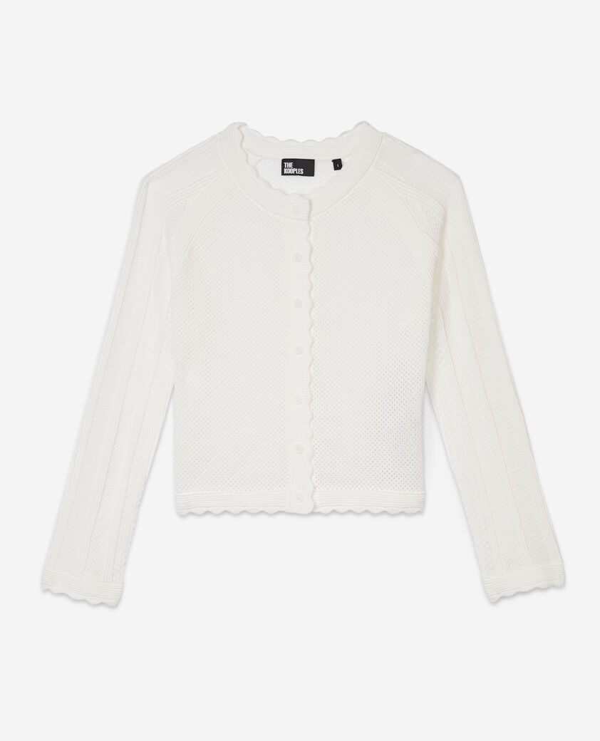 The Kooples FEMME WHITE cardigan court en maille ajourée blanc
