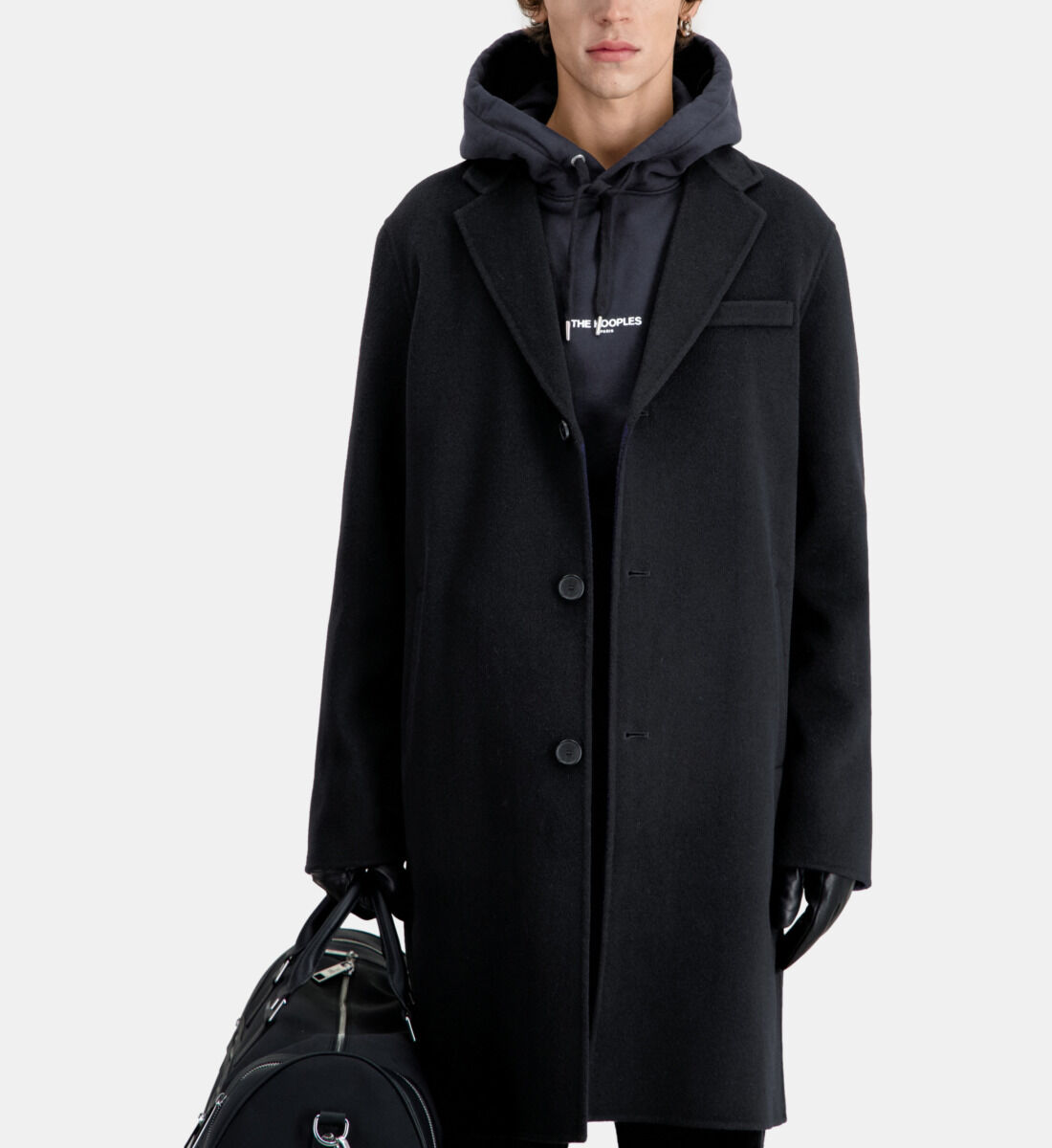 Wool-blend mid-length black coat | The Kooples