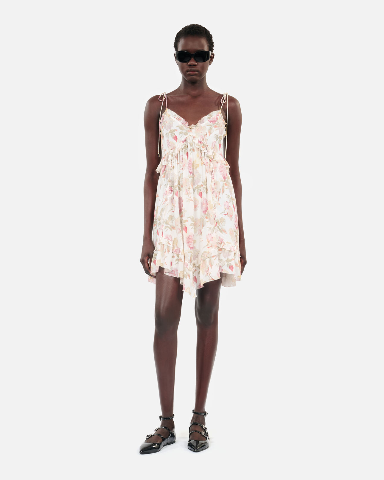The Kooples WOMEN BEIGE / RED short floral printed silk dress