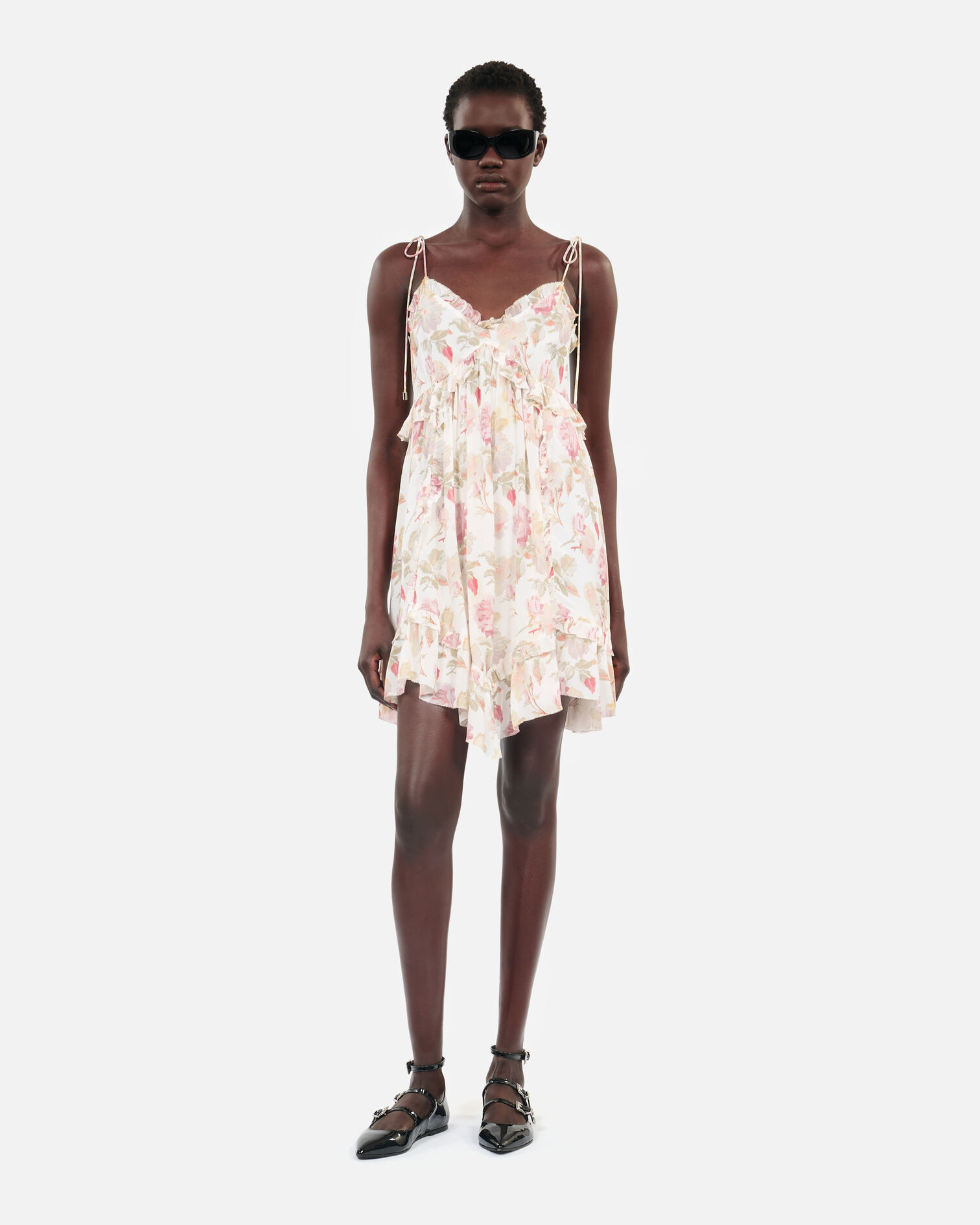Short floral printed silk dress, BEIGE / RED, hi-res image number null