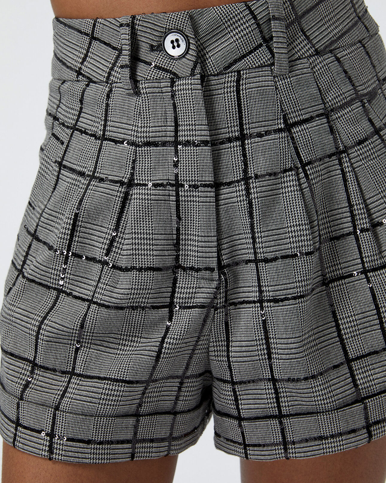 The Kooples WOMEN GREY BLACK grey and black check shorts with rhinestones