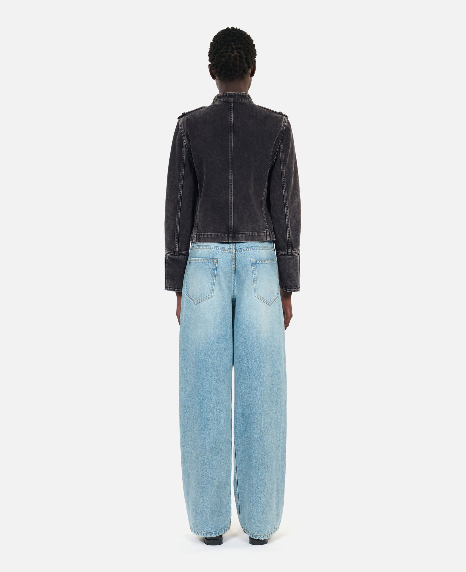 The Kooples WOMEN BLACK WASHED grey denim officer style jacket