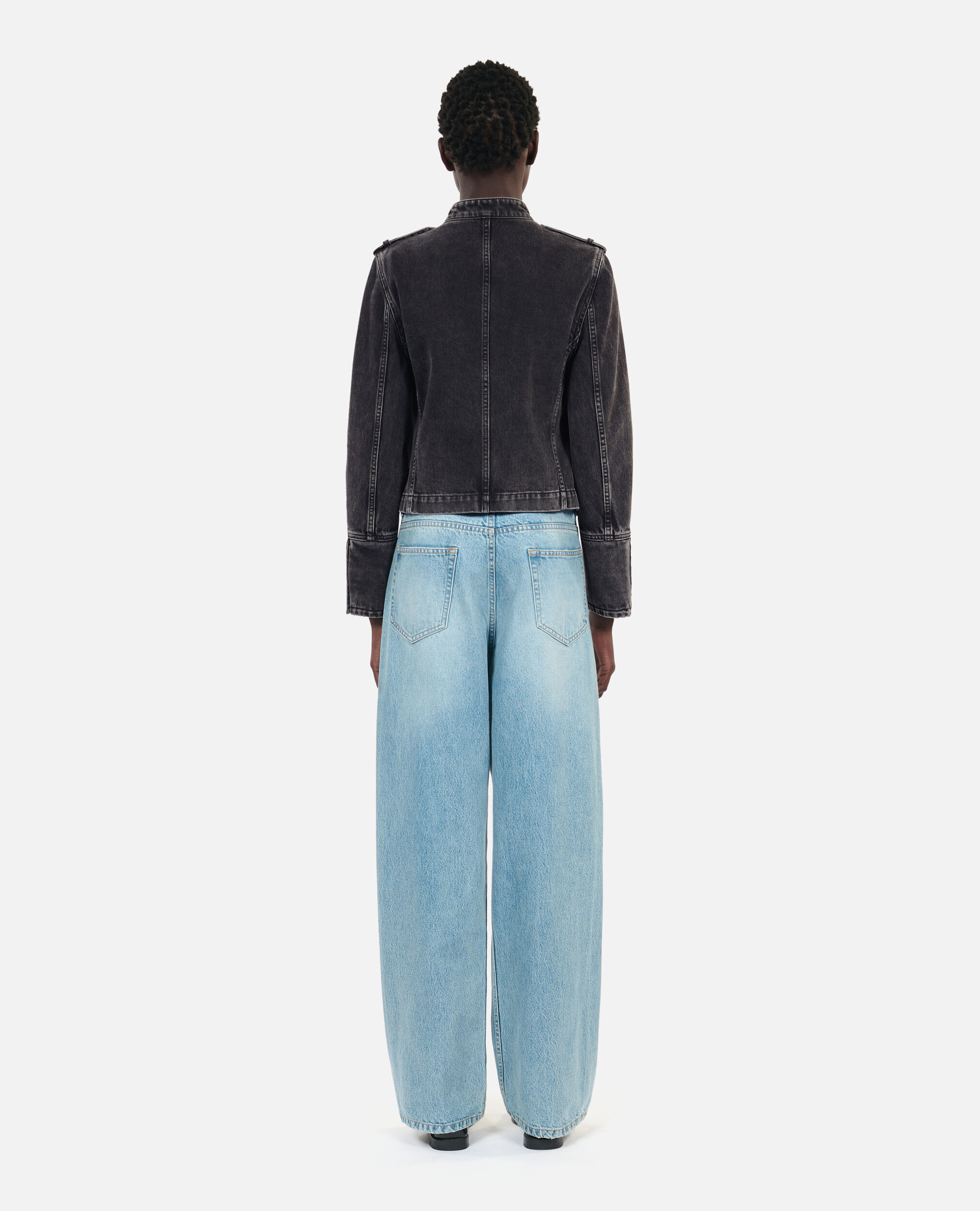 Grey denim officer style jacket, BLACK WASHED, hi-res image number null