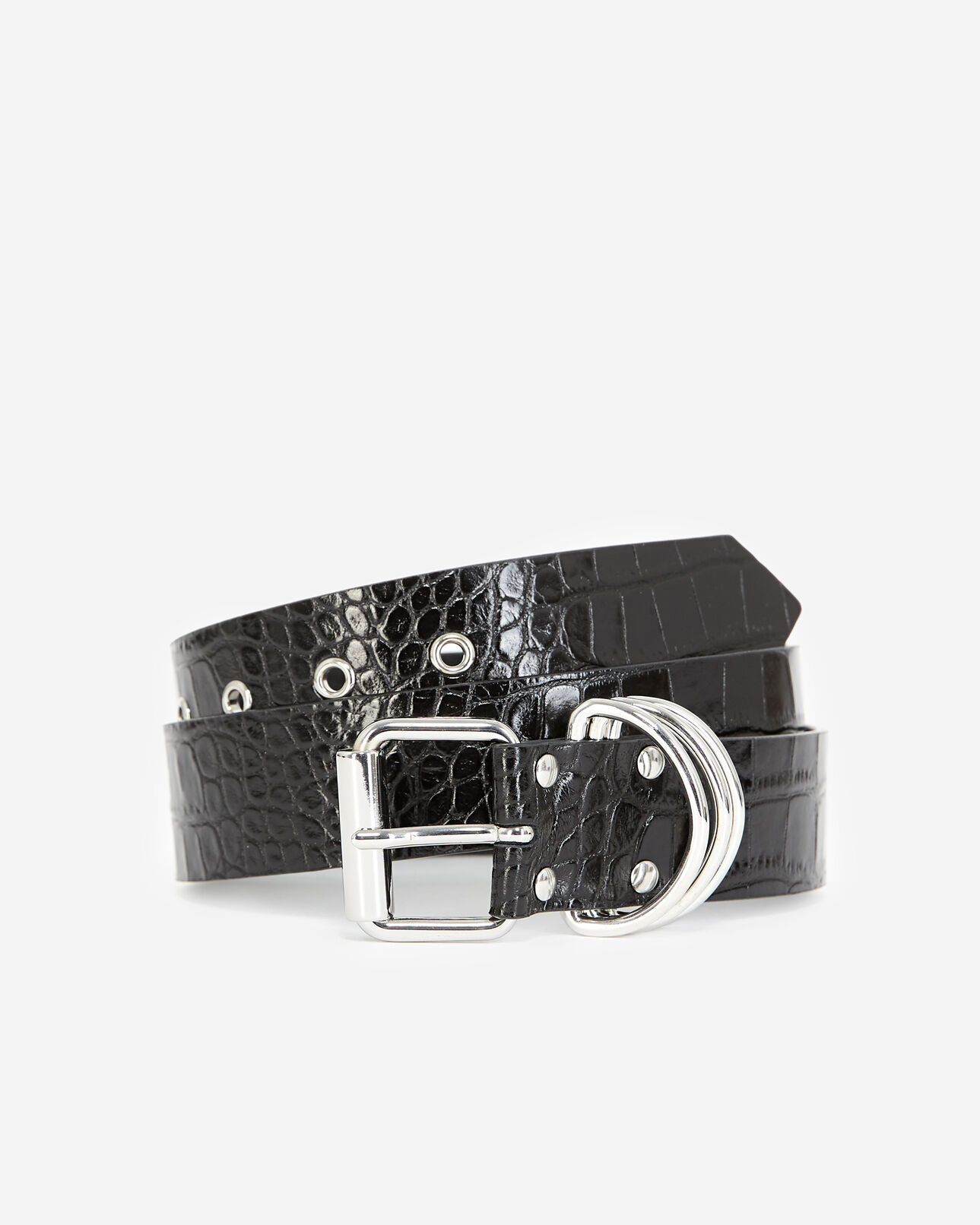 The Kooples FEMME BLACK ceinture cuir fine noire à anneaux