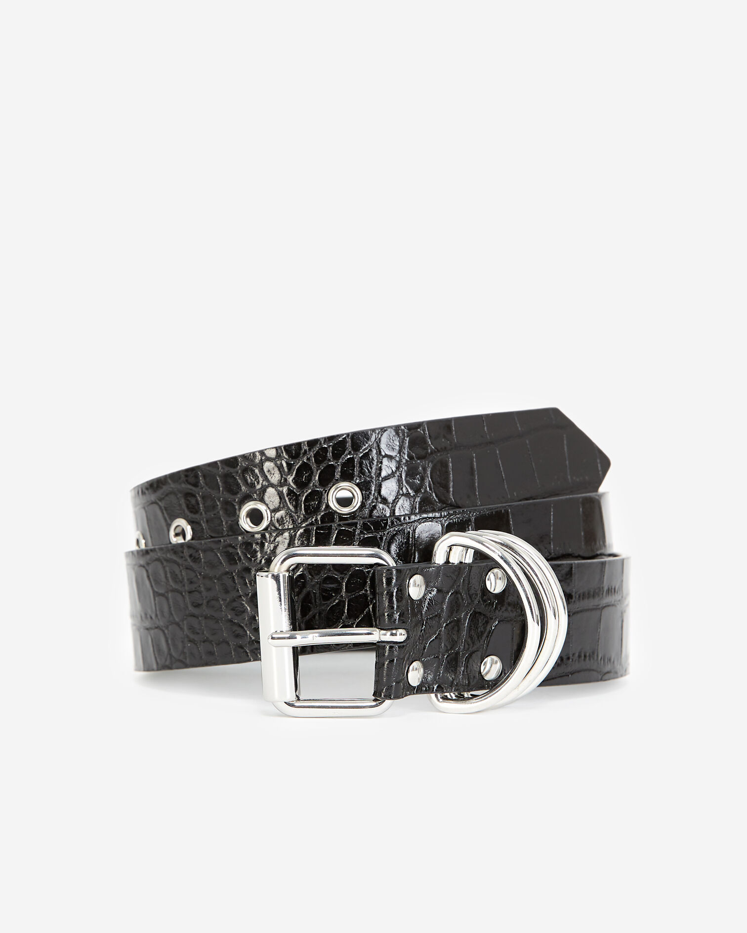 Ceinture cuir fine noire à anneaux, BLACK, hi-res image number null