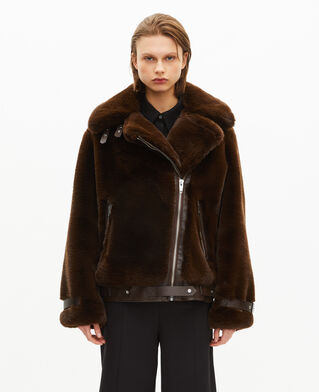 The Kooples F CHOCOLATE brown fur-effect aviator jacket