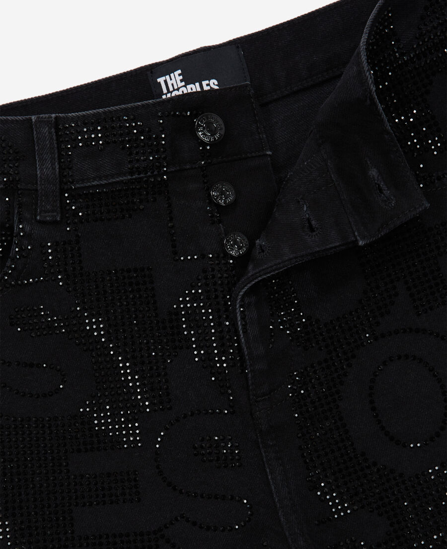 jean slim à strass noir