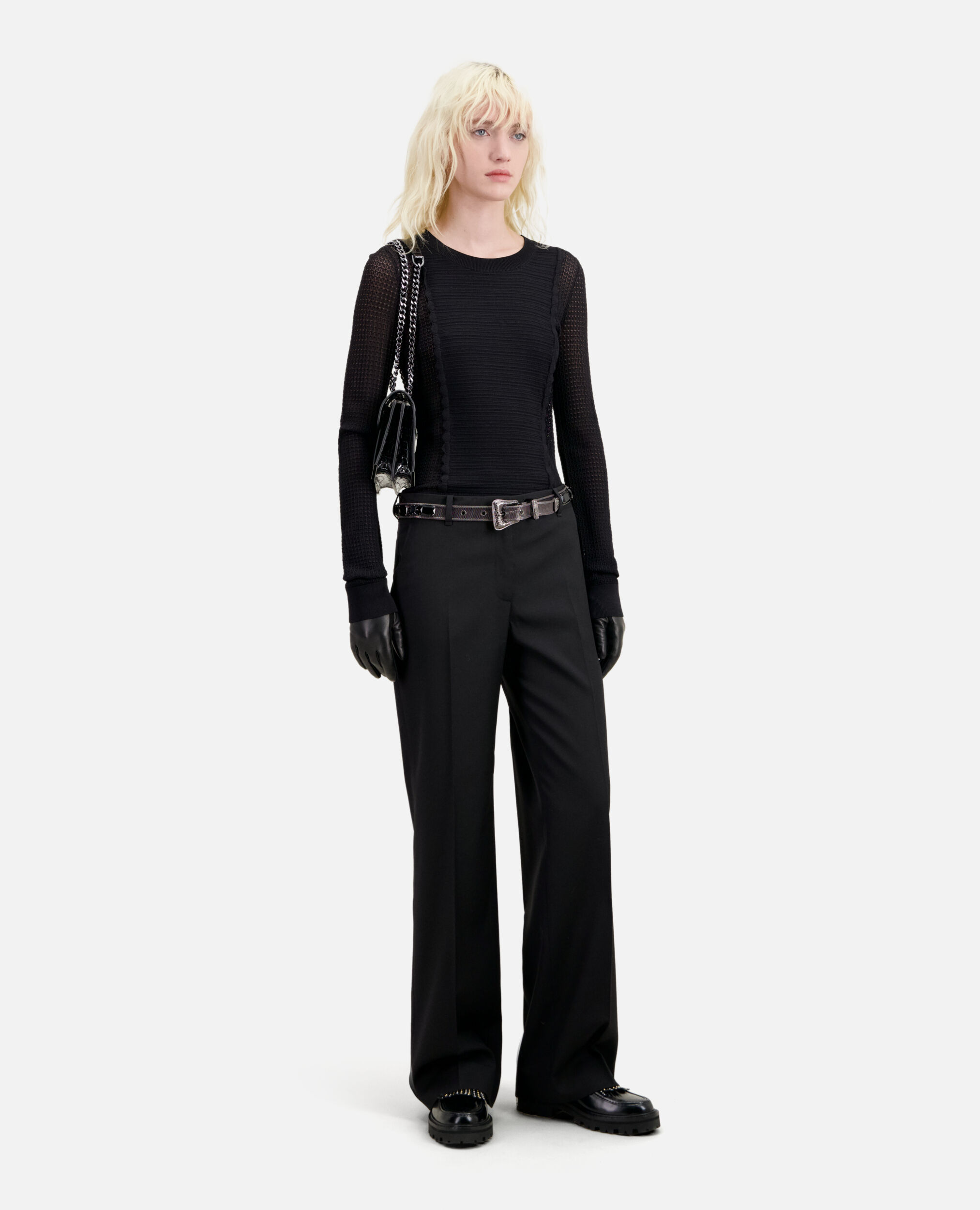 Pantalon tailleur noir en laine, BLACK, hi-res image number null