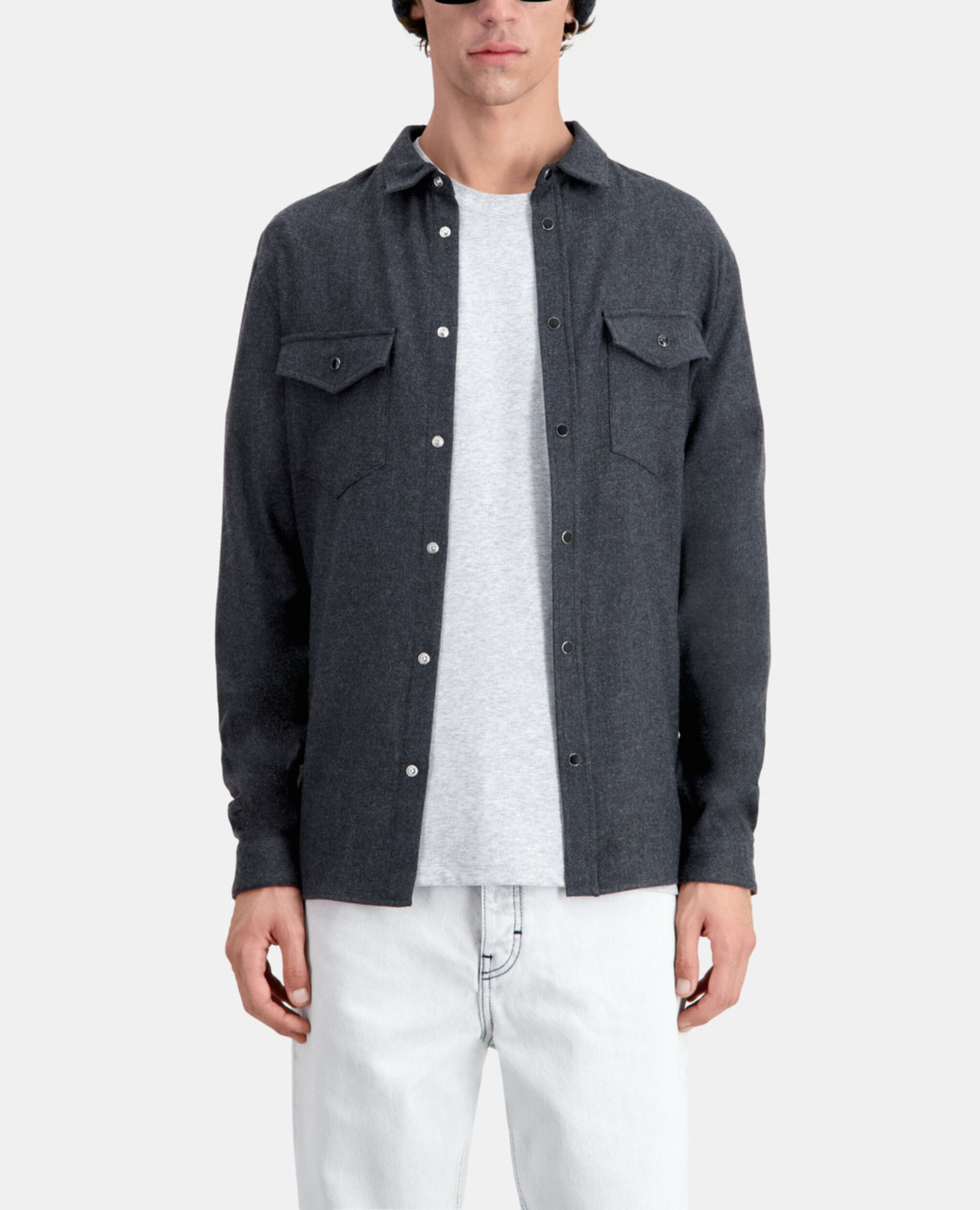 Grey flannel shirt, GREY, hi-res image number null