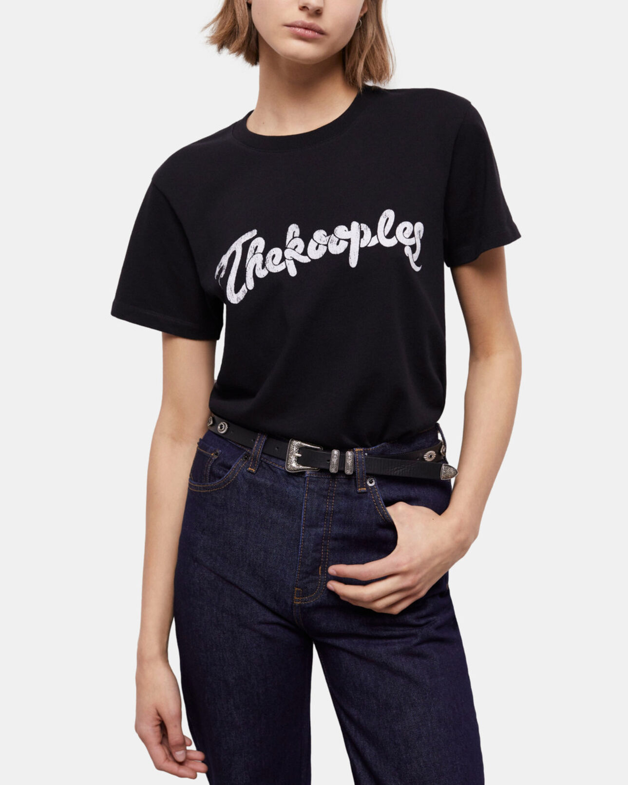 The Kooples WOMEN BLACK WASHED women's black t-shirt with snake logo print