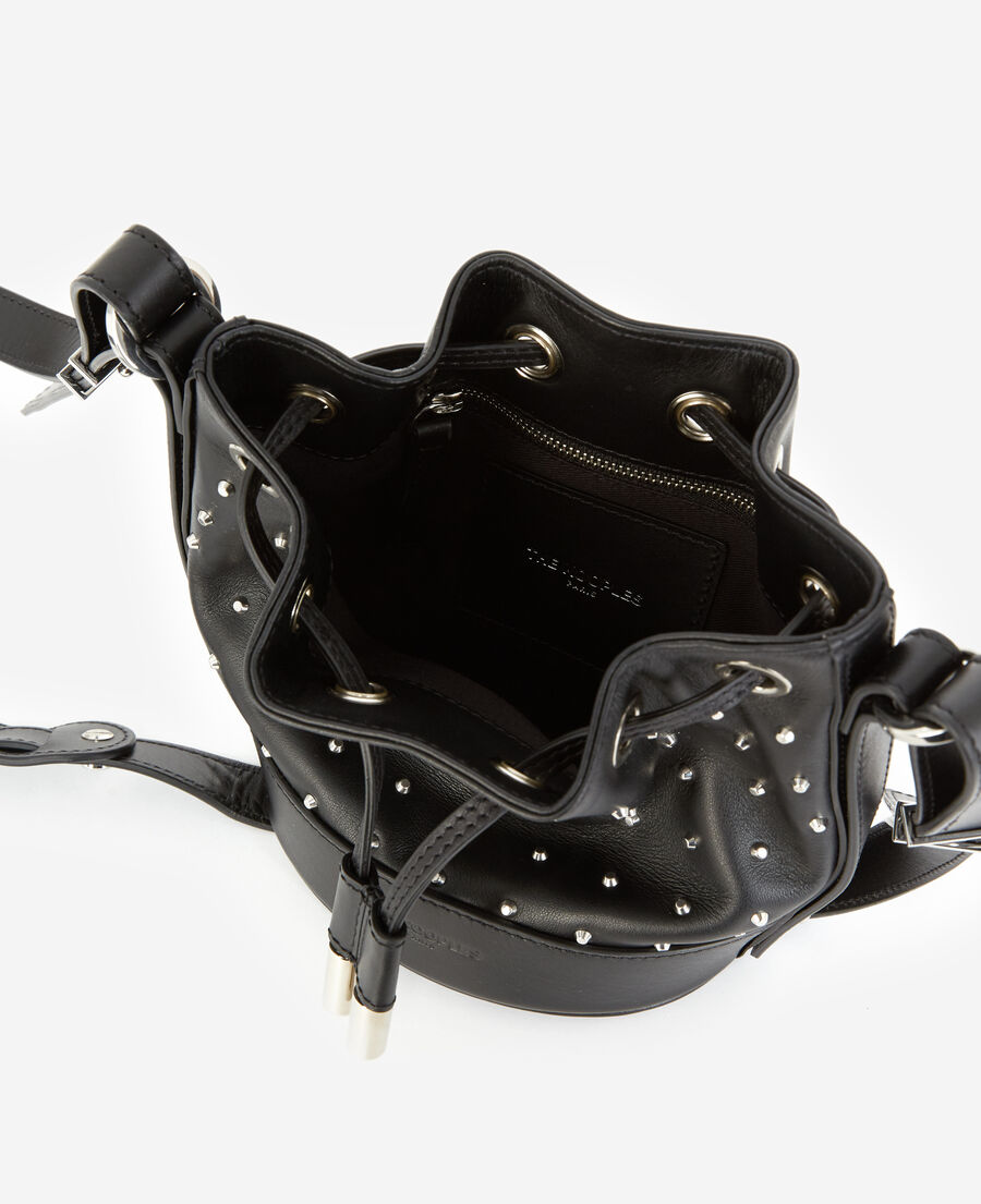 studded small tina bag in smooth black leather