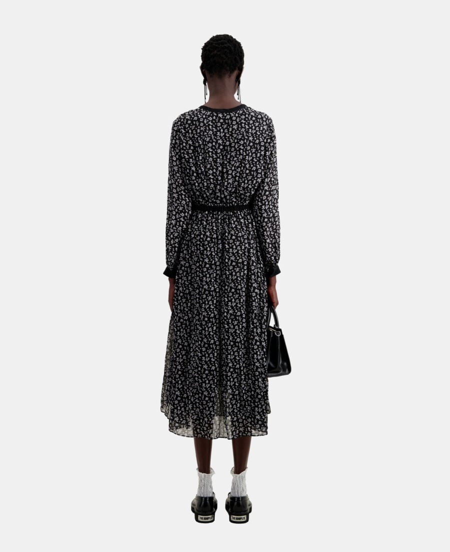 The Kooples F BLACK-ECRU long printed dress with buttoning