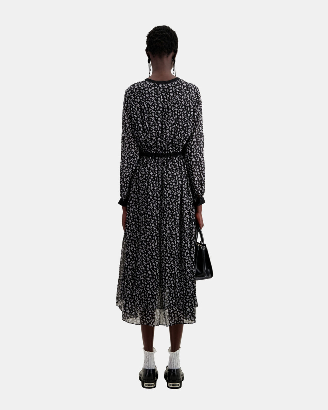The Kooples DAMEN BLACK-ECRU langes kleid mit print und knopfverschluss