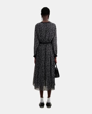 The Kooples F BLACK-ECRU long printed dress with buttoning