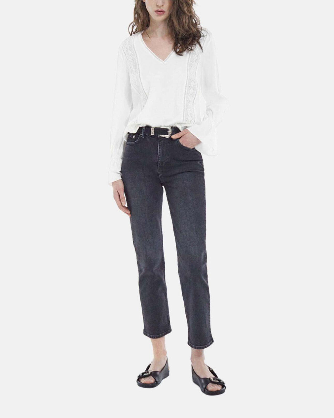 The Kooples FEMME WHITE top ample blanc fluide col v et fronces