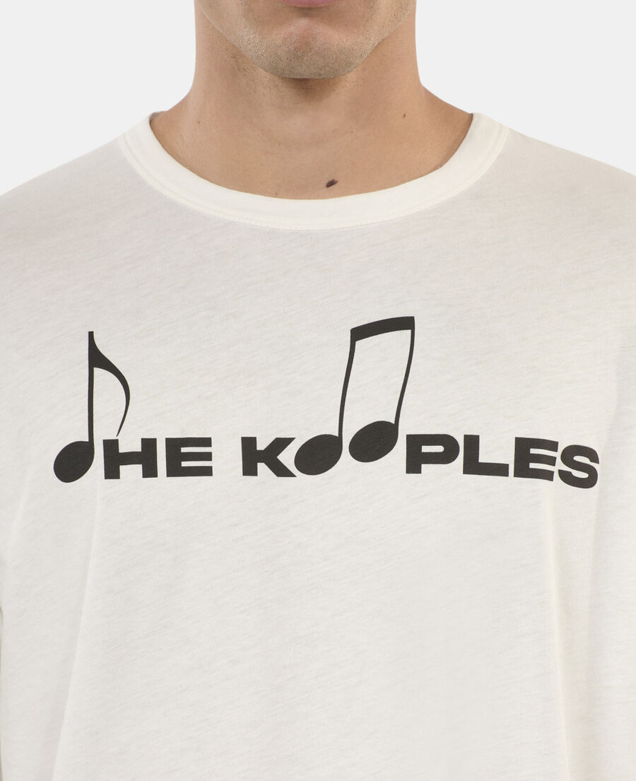 The Kooples HERREN ECRU lang&auml;rmeliges, wei&szlig;es t-shirt mit siebdruck