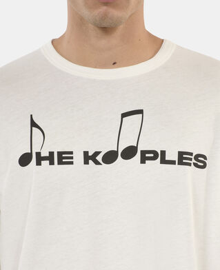 The Kooples HERREN ECRU lang&auml;rmeliges, wei&szlig;es t-shirt mit siebdruck