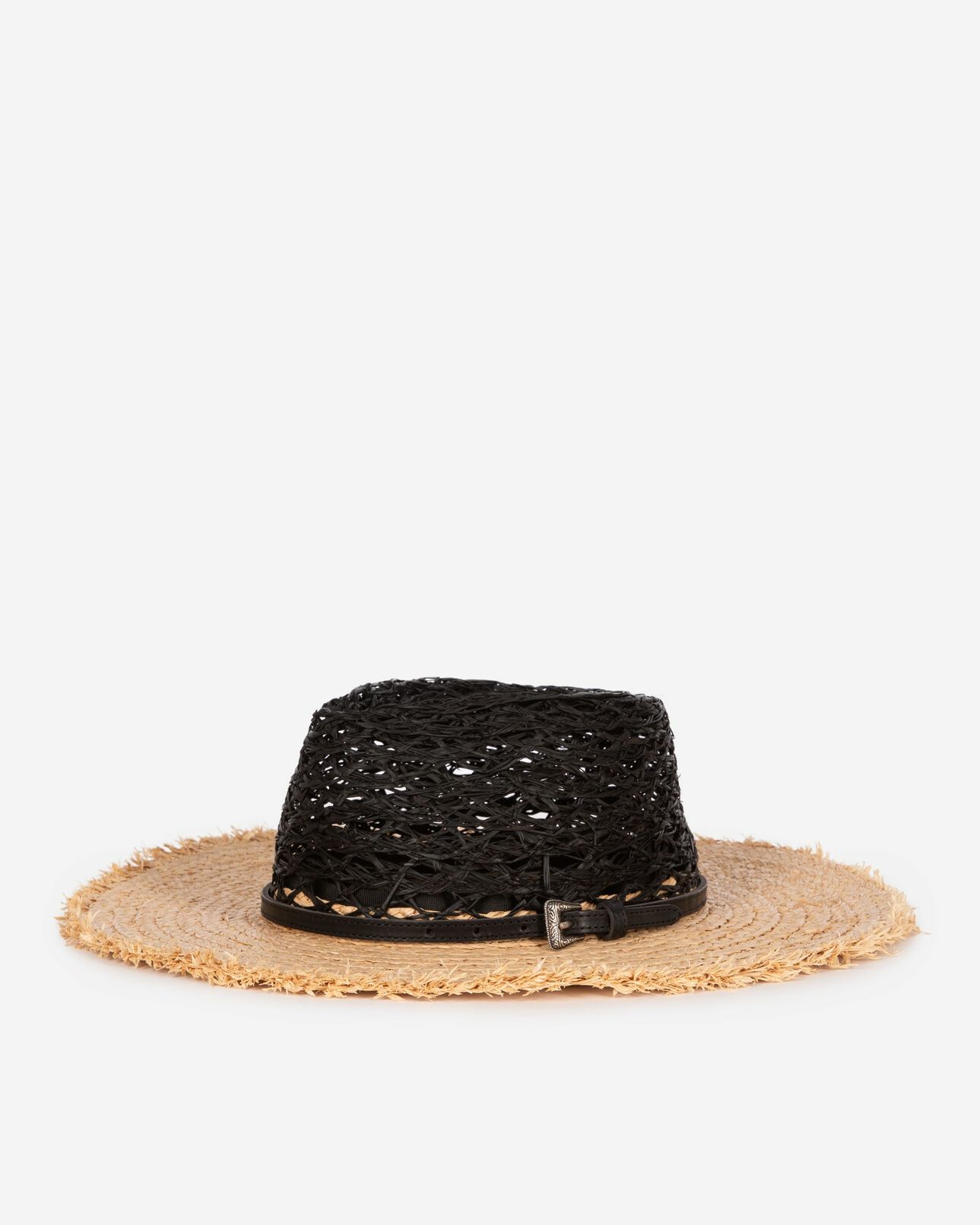 The Kooples FEMME BLACK - CREAM chapeau en raphia noir et beige