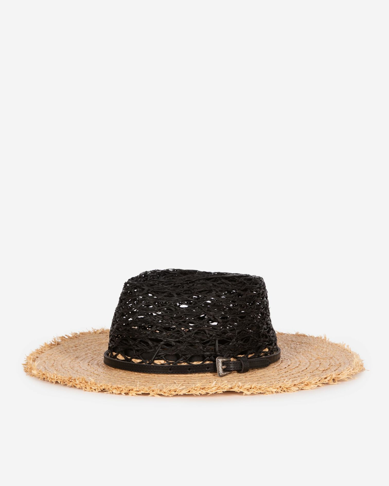 Chapeau en raphia noir et beige, BLACK - CREAM, hi-res image number null