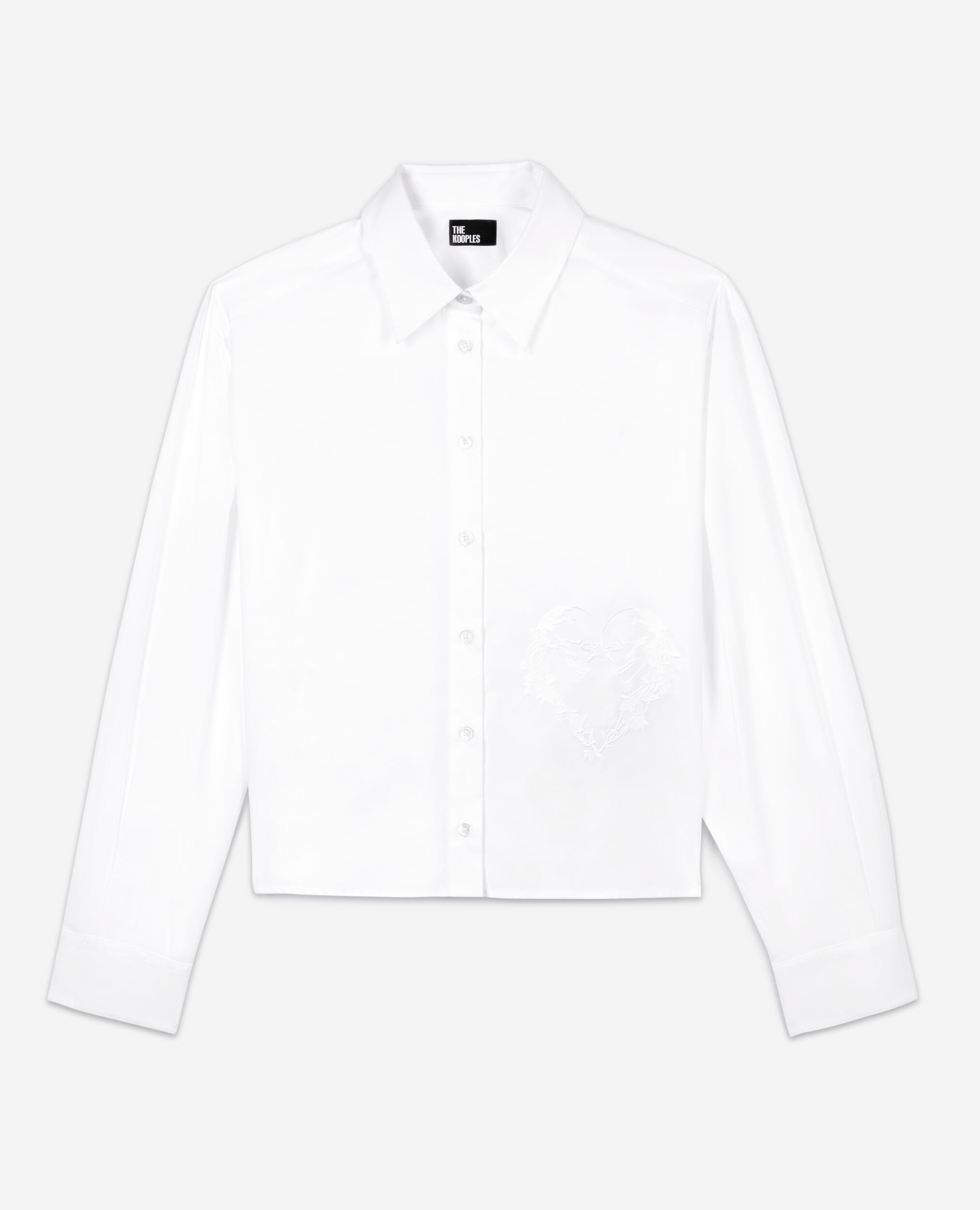 White shirt with Skull heart embroidery, WHITE, hi-res image number null