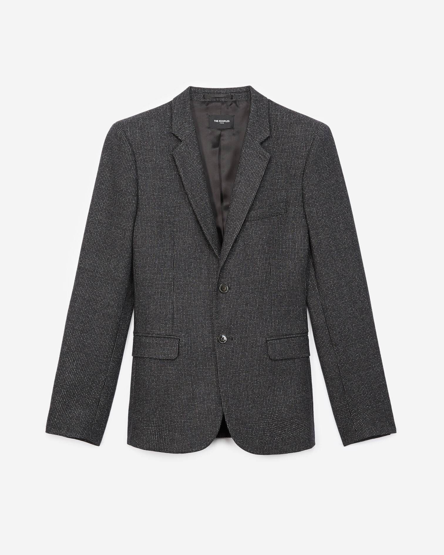 Veste habillée noire laine à coudières, BLACK GREY, hi-res image number null