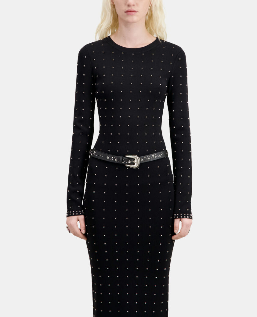 The Kooples WOMEN BLACK black leather belt with stars