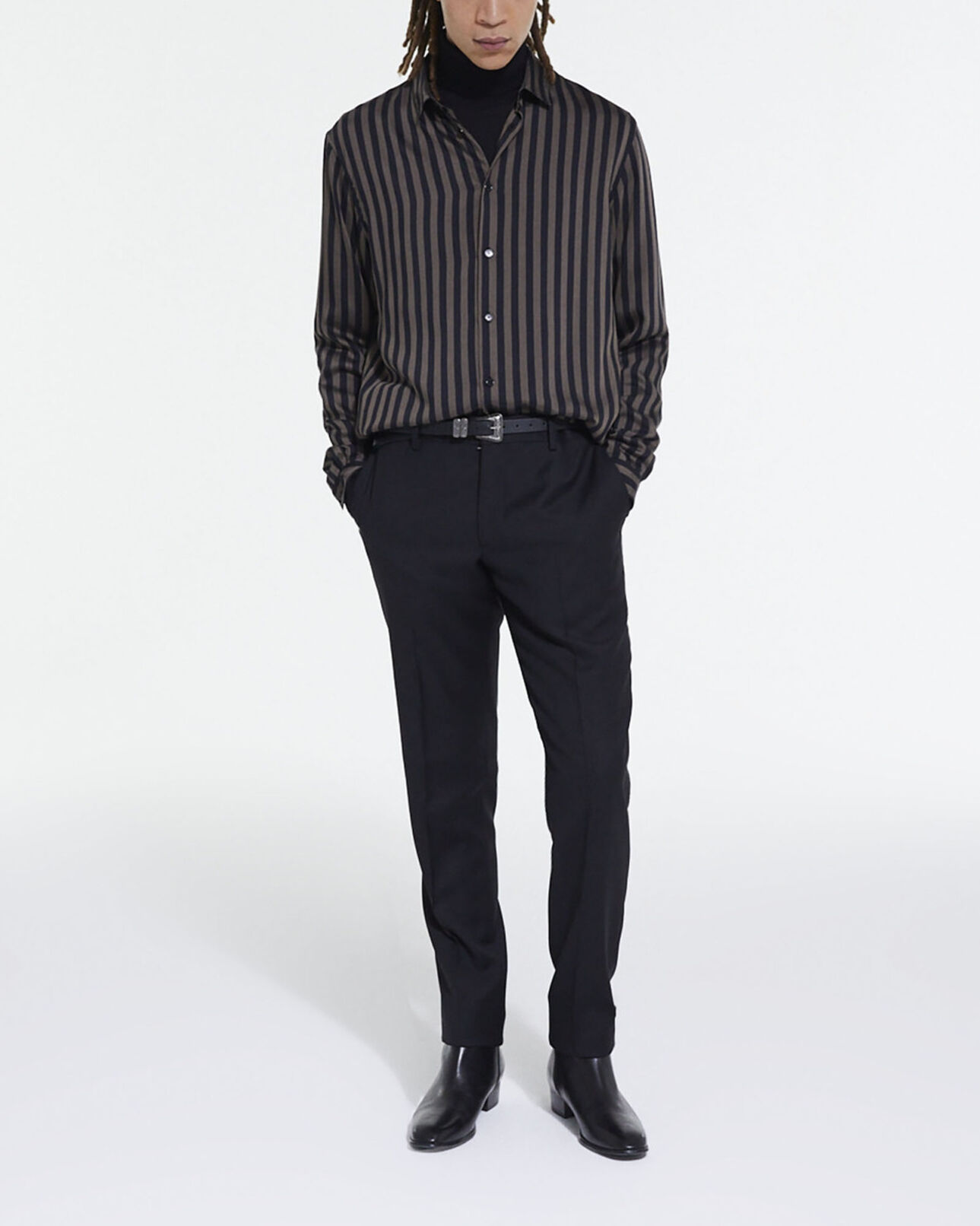 The Kooples MEN BLACK BEIGE striped shirt with classic collar