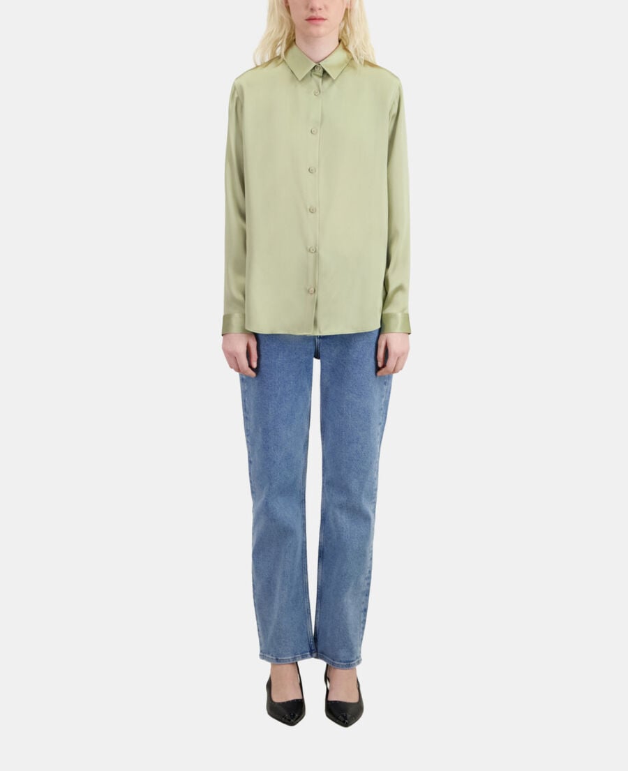 The Kooples F KAKI GREY light green satin silk shirt