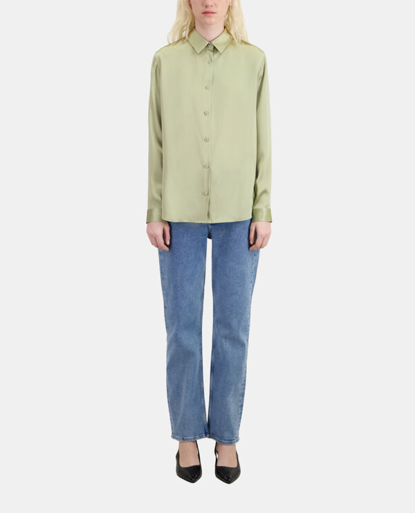 The Kooples F KAKI GREY light green satin silk shirt