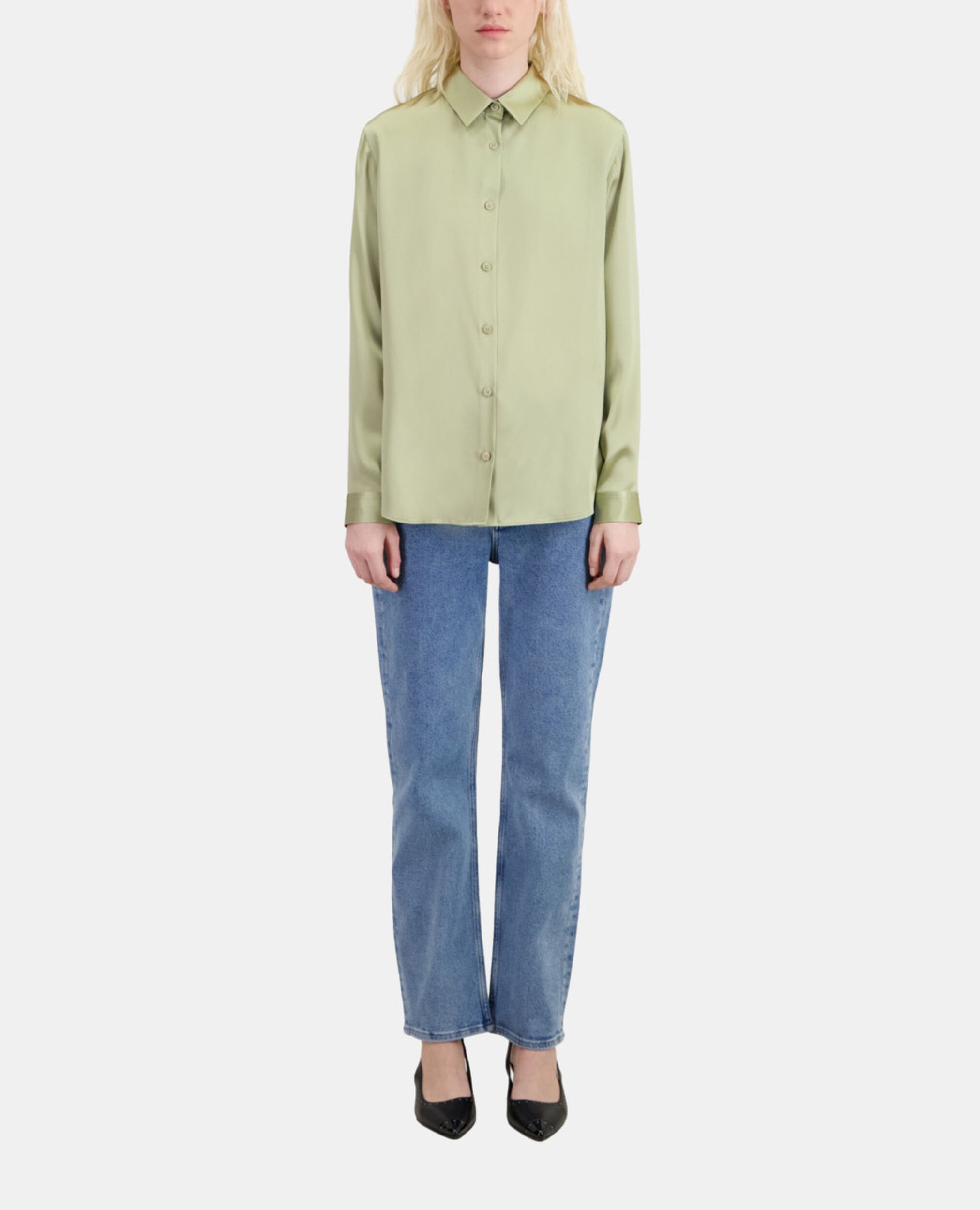 Light green satin silk shirt, KAKI GREY, hi-res image number null
