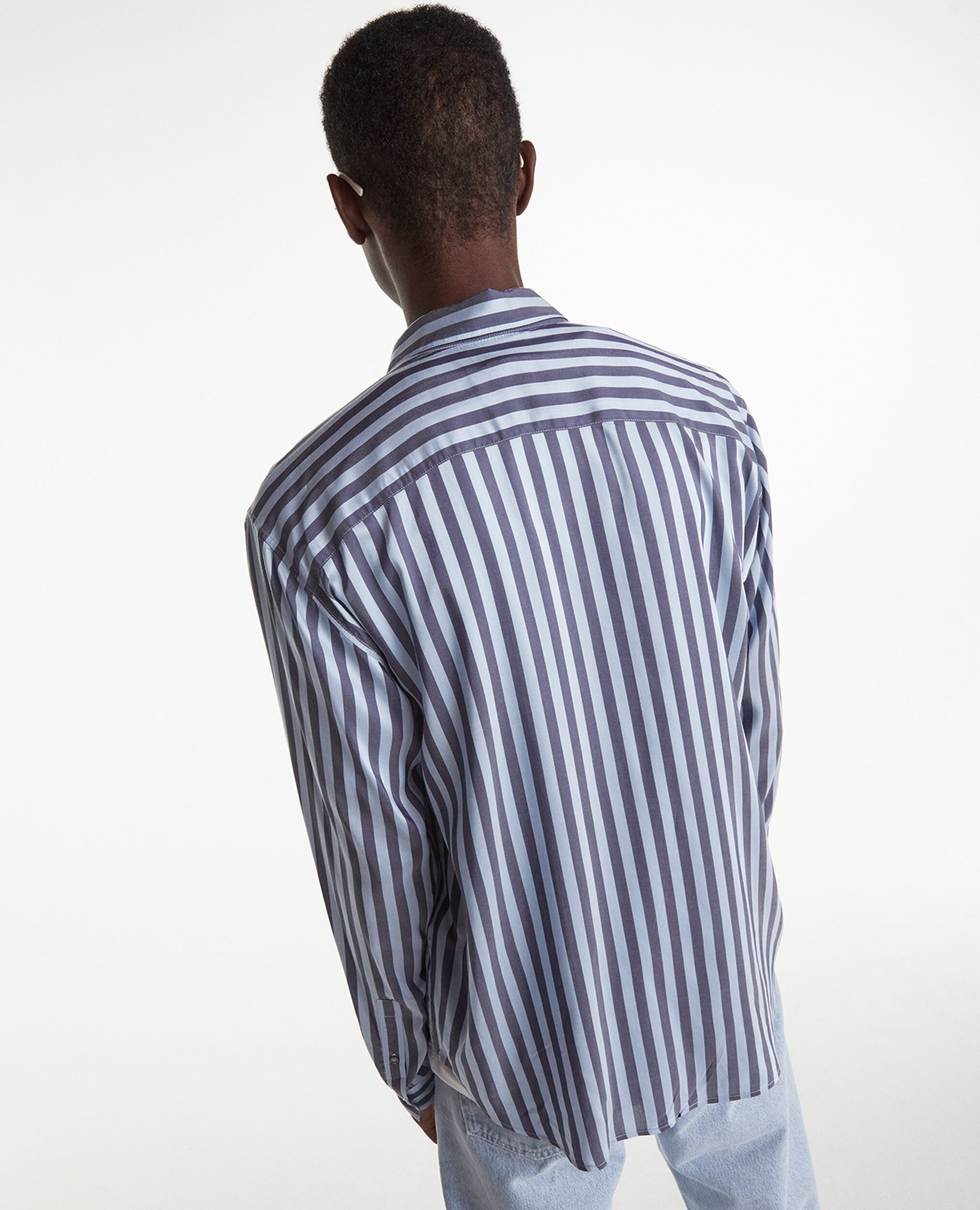 Buttoned flowing blue shirt with stripes, NIGHT BLUE / BLEU OCEAN, hi-res image number null