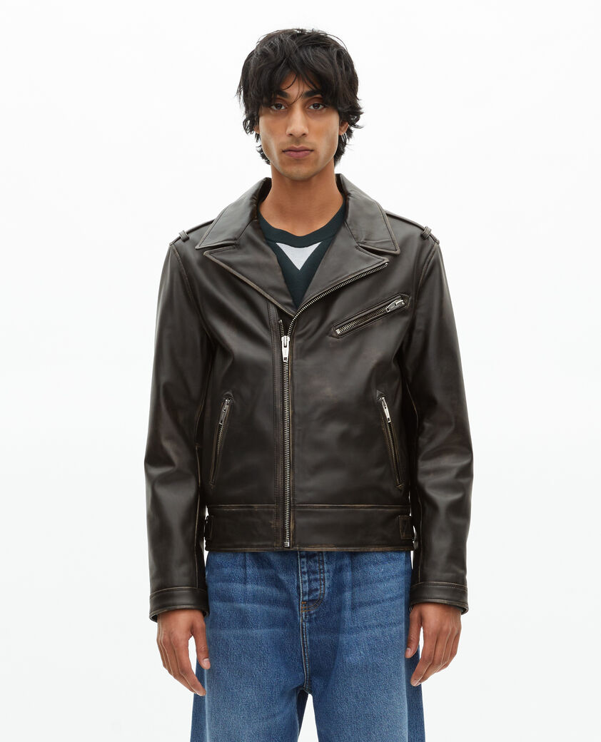 The Kooples HOMME BLACK USED LIGHT blouson style biker en cuir noir