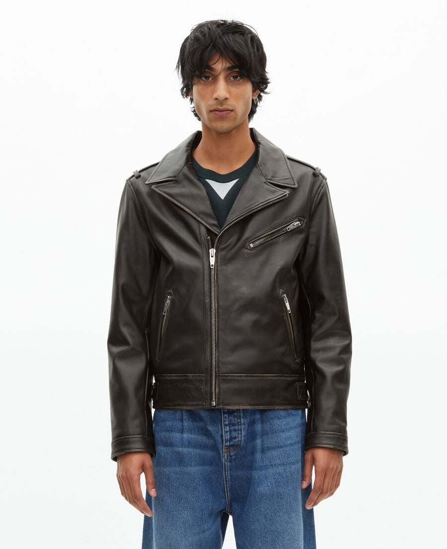 The Kooples HERREN BLACK USED LIGHT jacke im bikerstil aus schwarzem leder