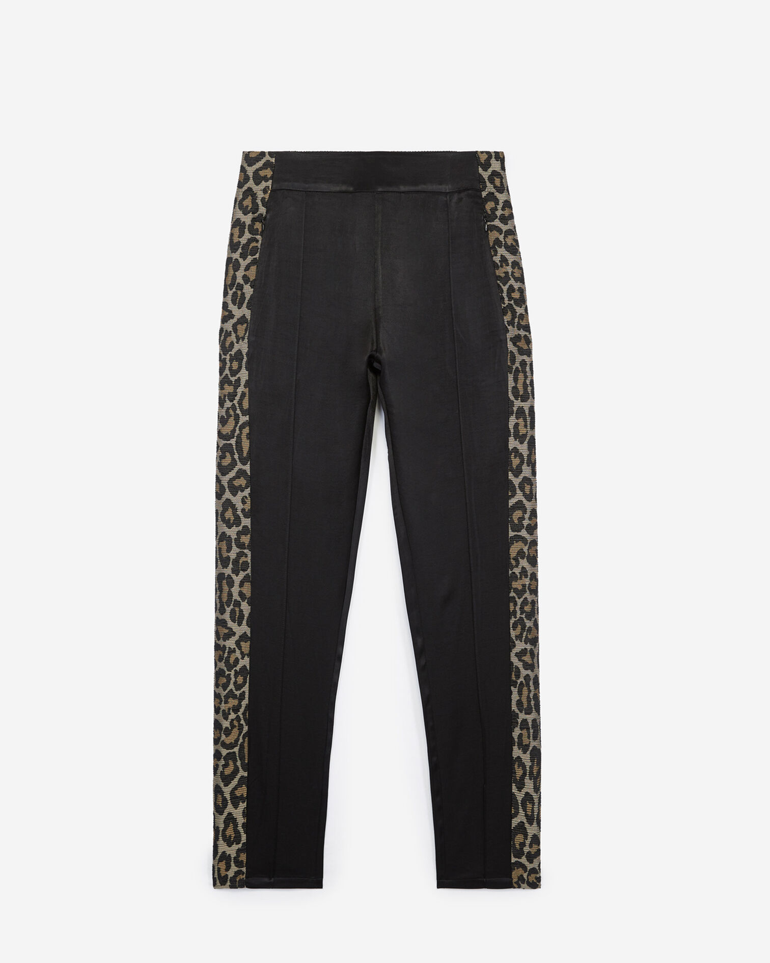Straight black viscose trousers w/side stripe, BLACK, hi-res image number null