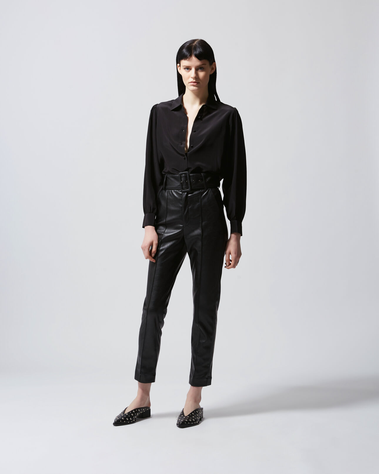 The Kooples DAMEN BLACK fließendes schwarzes seidenhemd