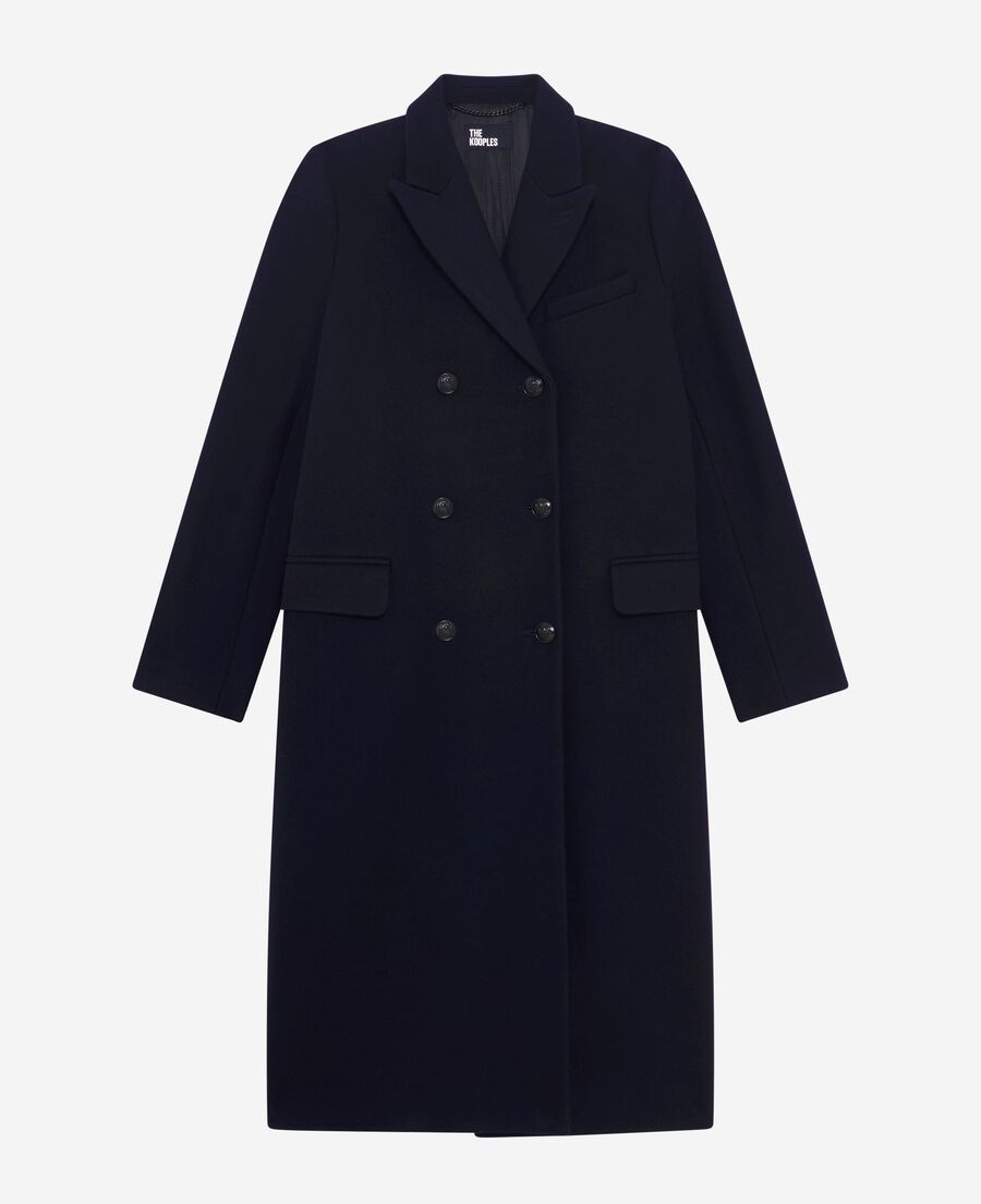 The Kooples FEMME NAVY manteau long croisé en laine marine