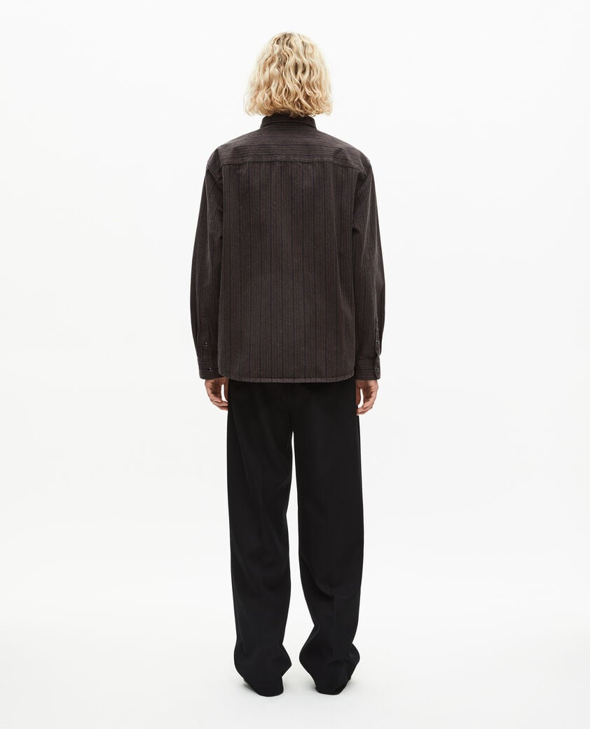 The Kooples HOMME WASHED GREY surchemise &agrave; rayures fondues marron et bleue