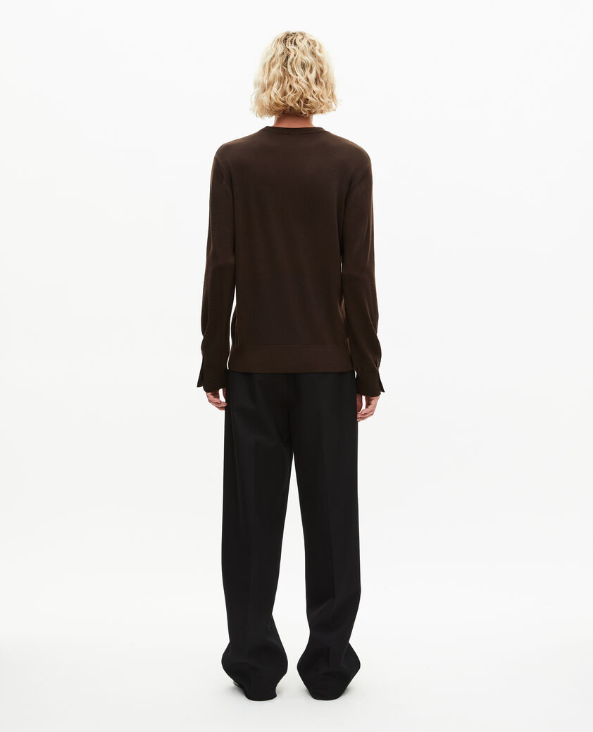 The Kooples H DARK BROWN brown merino wool round-neck sweater