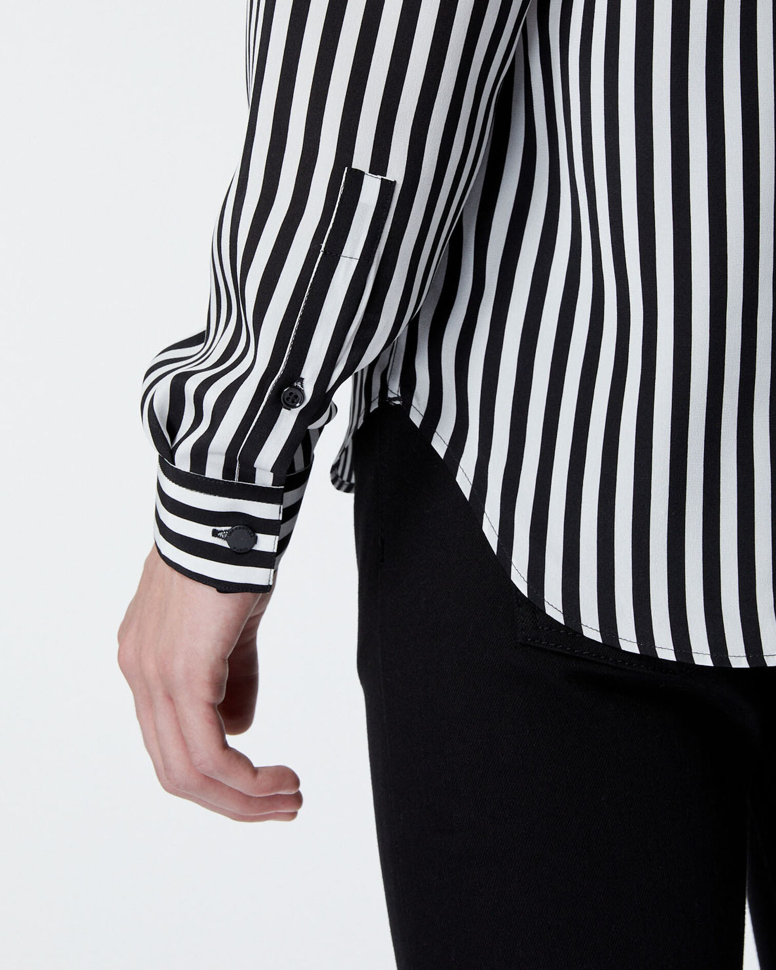 Striped black and white silk shirt, BLACK WHITE, hi-res image number null